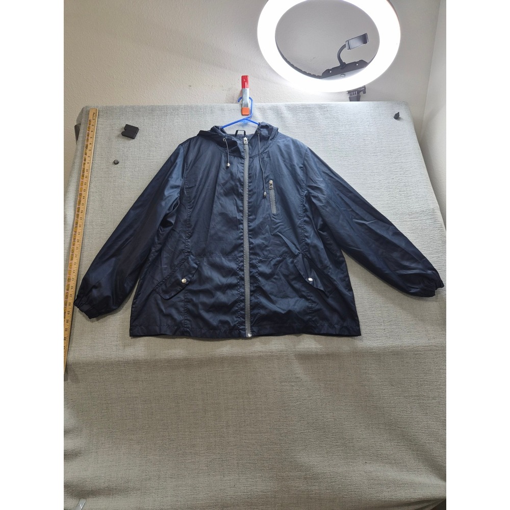 Miss London Windbreaker Jacket Womens 3X Navy Blue Lined Waterproof Winter Wear